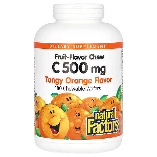 Витамин С, жевательные таблетки, апельсиновый вкус - 500 мг - 180 жевательных вафель - Natural Factors Natural Factors