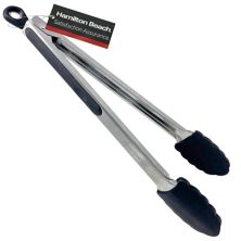 Hamilton Beach Stainless Steel 12in Food Tong With Silicon Top, Serving Tongs For Cooking, Black Hamilton Beach
