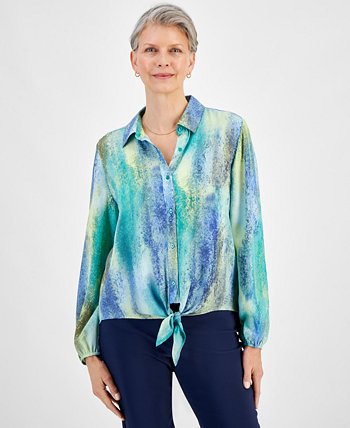 Petite Dye Dreams Tie-Front Shirt, Created for Macy's J&M Collection