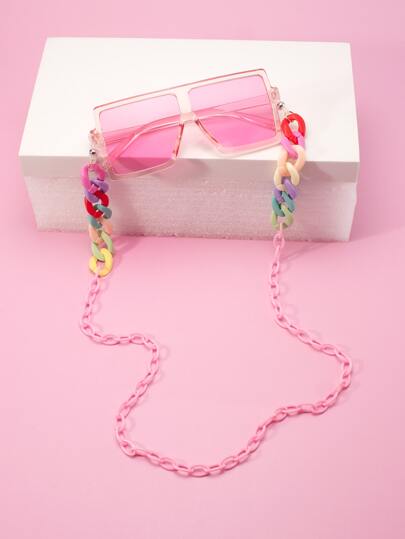 для девочек Солнцезащитные очки с тонированными линзами & Цепочка для очков SHEIN
