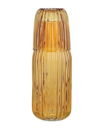 2-Piece Ribbed Carafe and Cup Set, Amber JAY IMPORTS