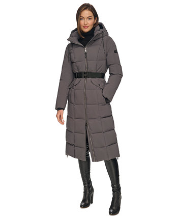Женское Макси-пуховое Пальто с Капюшоном на поясе DKNY DKNY