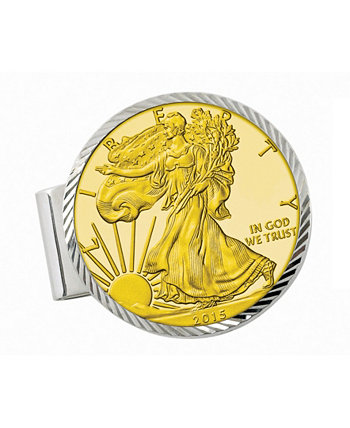 Зажим для монет с бриллиантами огранки стерлингового серебра и американским серебряным орлиным долларом American Coin Treasures