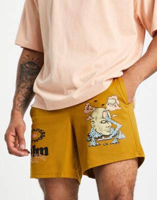 Coney Island Picnic calm jersey shorts in yellow with placement prints - part of a set CONEY ISLAND PICNIC
