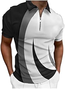 Hodaweisolp Men's Short Sleeve Zipper Casual Slim Fit Printed Golf Polo Shirt Tops Hodaweisolp