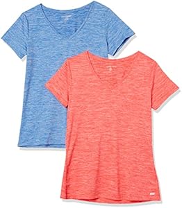 Amazon Essentials Women's Tech Stretch Short-Sleeve V-Neck T-Shirt (Available in Plus Size), Pack of 2 Amazon Essentials