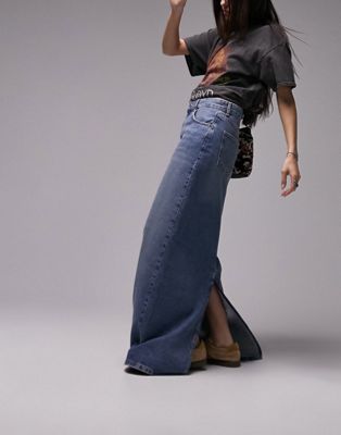 Голубая джинсовая юбка макси с низкой посадкой Topshop y2k TOPSHOP