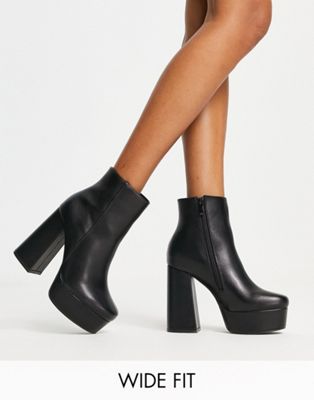 Glamorous Wide Fit high platform ankle boots in black Glamorous Wide Fit