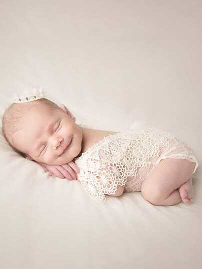 Кружевное боди и повязка на голову для фотографий новорождённых SHEIN