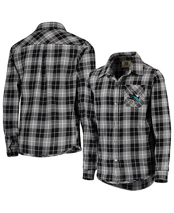 Youth Boys Black, Gray San Jose Sharks Sideline Plaid Button-Up Shirt Outerstuff