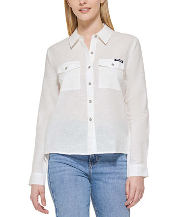 Женская рубашка хай-лоу из смеси льна DKNY Jeans