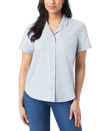 Women's Linen-Blend Button-Up Camp Shirt Gloria Vanderbilt