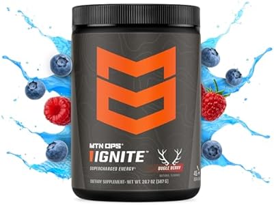 MTN OPS Ignite Energy Drink Powder (Порошок), Gluten Free Nitric Oxide Supplement Drink Mix, L Arginine, L Citrulline, Caffeine & Nootropic Sugar Free Drink Mix, 45 Servings (Порции), Blue Raspberry Lemonade MTN OPS