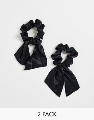 Easilocks Satin Ribbon Short Scrunchie Double Pack in Black Easilocks