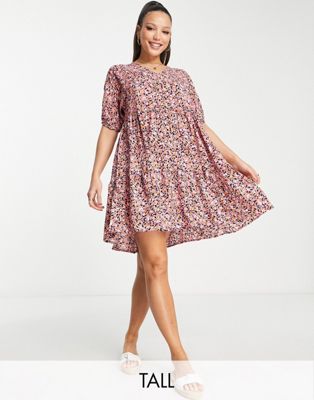 Pieces Tall exclusive v neck smock dress in ditsy foral Pieces Tall