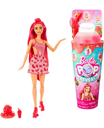 Кукла Watermelon Crush серии Pop Reveal Fruit Series, 8 сюрпризов, включая домашнее животное, слизь, запах и изменение цвета Barbie