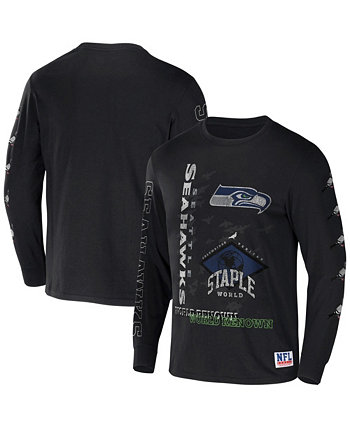 Men's NFL X Staple Black Seattle Seahawks World Renowned Long Sleeve T-shirt NFL Properties