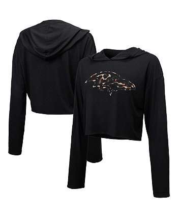 Укороченный пуловер с капюшоном Baltimore Ravens Leopard Women's Threads Black Majestic
