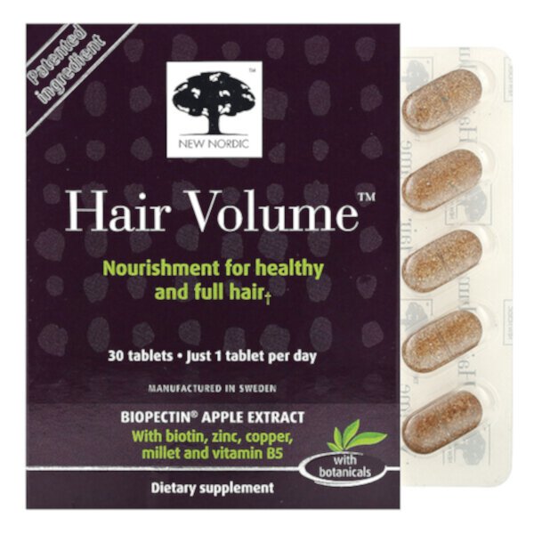 Объем волос с растительными средствами, 30 таблеток New Nordic