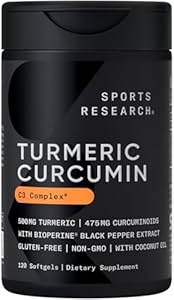 Sports Research Turmeric Curcumin C3 Complex - Softgels (Мягкие капсулы) with Bioperine Black Pepper Extract & Organic Coconut Oil, Standardized 95% Curcuminoids - Non-GMO Verified & Gluten Free - 500mg, 60 Count Sports Research