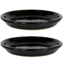 Sunnydaze Glazed Ceramic Planter Saucers - 9&#34; - Obsidian - Set of 2 Sunnydaze Decor