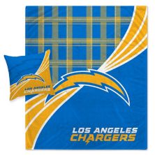 Фланелевое флисовое одеяло и подушка в клетку Los Angeles Chargers Plaid Wave Unbranded