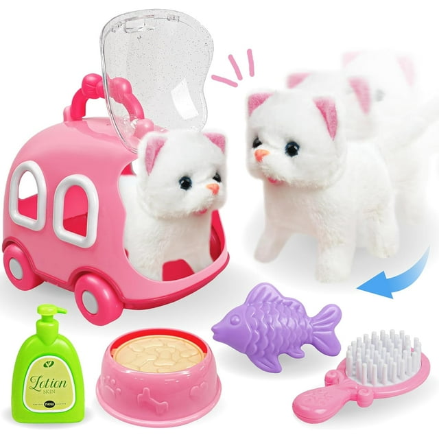 Cat Toys for Kids Girls Boys, YCUFN Walking Interactive Cat Play Set Electronic Meow Kitty Pet Gifts for Toddlers YCFUN