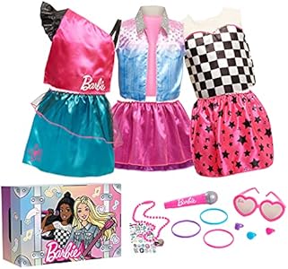 Barbie Dress Up Trunk Set, 21 Fashion Accessories Included, Double Sided Skirt, Size 4-6X, Kids Toys for Ages 3 Up, Amazon Exclusive by Just Play Barbie