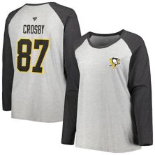 Women's Fanatics Branded Sidney Crosby Heather Gray/Heather Charcoal Pittsburgh Penguins Plus Size Name & Number Raglan Long Sleeve T-Shirt Fanatics