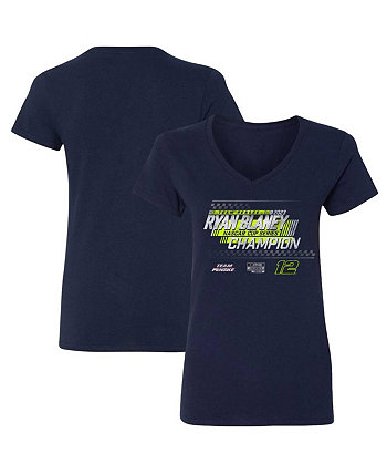 Женская темно-синяя футболка Ryan Blaney 2023 NASCAR Cup Series Champion Speed с v-образным вырезом Team Penske