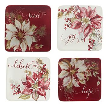 Certified International Set of 4 Winter's Joy Canape Plates Certified International