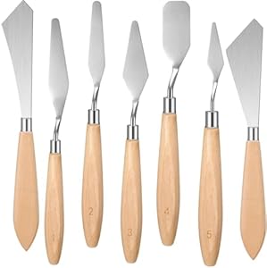 Honoson 7 Pieces Painting Knife Set Spatula Palette Knife Stainless Steel Painting Mixing Scraper Oil Painting Accessories with Wood Handle for Art Paint Acrylic Color Mixing Supplies(Wood Color) Honoson