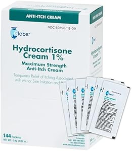 Globe (Box 25 Hydrocortisone 1% Maximum Strength Cream, (0.9g Packet) Anti-Itch Cream for Redness, Swelling, Itching, Rash, Bug Bites, Eczema, More Globe