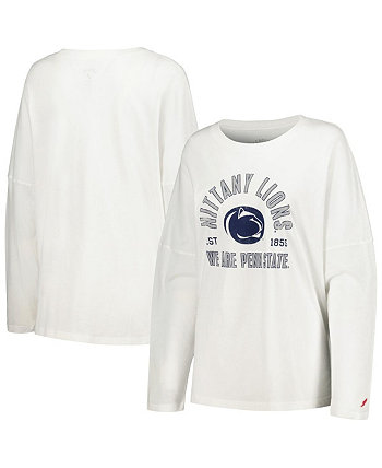 Женская белая рваная футболка оверсайз с длинными рукавами Penn State Nittany Lions Clothesline League Collegiate Wear