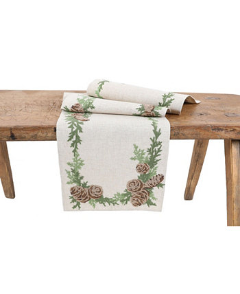 Зимние сосновые шишки и ветки с вышивкой на столе с вышивкой Manor Luxe