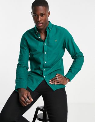 Зеленая хлопковая рубашка с длинными рукавами Farah Brewer Farah