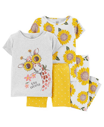 Пижамный комплект Snug Fit Baby Girls из 4 предметов с изображением жирафа и подсолнуха Carter's