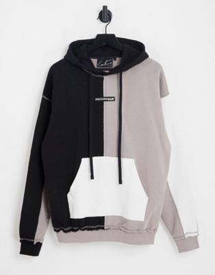 The Couture Club oversized pullover hoodie in gray and black splicing - part of a set The Couture Club