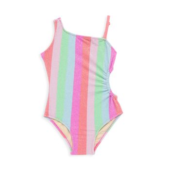 Little Girl's &amp; Girl's UPF 50+ Striped Shimmery Rainbow One-Piece Swimsuit Shade critters