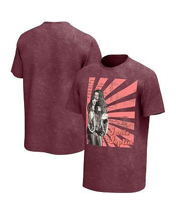 Men's Maroon Distressed Janis Joplin Scripts Washed Graphic T-shirt Philcos