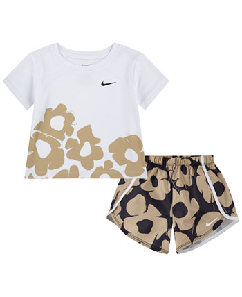 Спринтерские шорты Dri-FIT с цветочным принтом для маленьких девочек, комплект из 2 предметов Nike