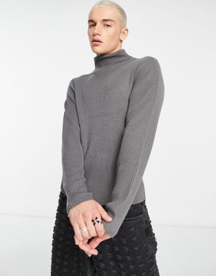 Серый стальной свитер вязки в рубчик COLLUSION с высоким воротником Collusion