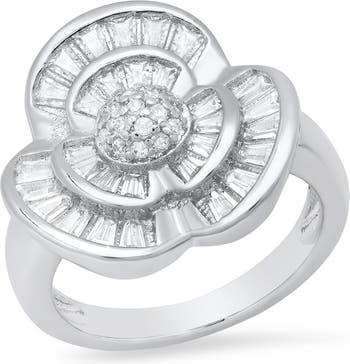 Коктейльное кольцо с бриллиантом из нержавеющей стали с имитацией цветка HMY Jewelry