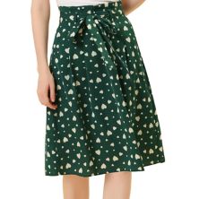 Women's Polka Dots Belted Elastic Waist Vintage A-Line Midi Skirt ALLEGRA K