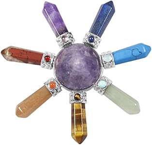 mookaitedecor Healing Crystals Amethyst Obelisks & 7 Chakra Pyramid Point Energy Generator Mookaitedecor