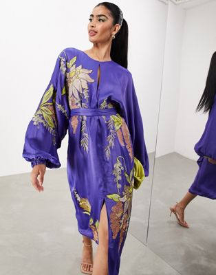 Женское сатиновое платье соцветиями в сиреневом от ASOS EDITION ASOS EDITION