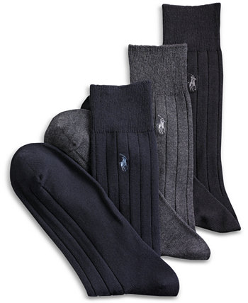 3 пары повседневных мужских носков увеличенного размера из хлопка в рубчик Polo Ralph Lauren