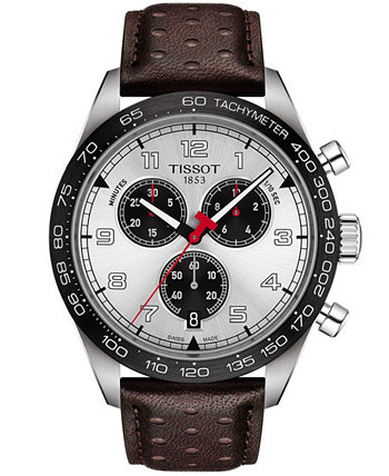 Мужские швейцарские часы с хронографом PRS 516 с коричневым перфорированным кожаным ремешком, 45 мм Tissot