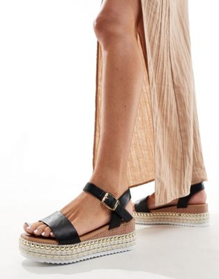 Yours natural chunky sandals in contrast black strap  Yours