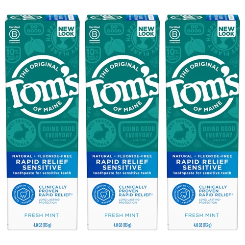 Tom's of Maine Не содержащая фтора зубная паста для чувствительной чувствительной кожи Fresh Mint — 4 унции каждая / упаковка из 3 шт. Tom's of Maine